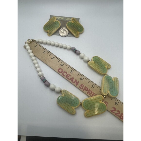 Vintage Artisan Genuine Ceramic Set Deco Style Necklace & Matching Earrings - Picture 9 of 9